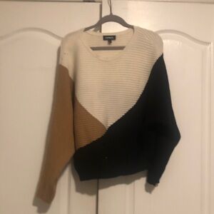 Women's Colorblock Sweater - Cream, Black, and Tan